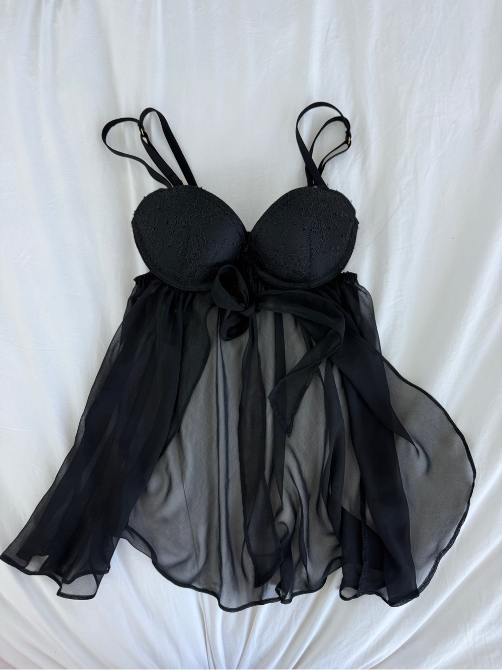 Victoria's Secret Black Sheer Lace-Trim Babydoll Chemise